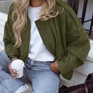 PRETTYGARDEN Women's Faux Suede Cropped Bomber Jacket