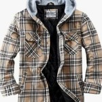 Mens Quilted Lined Lightweight Flannel Button Shirt Hooded Jacket
