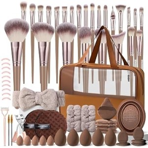 Brown Makeup Brushes Set Professional 66Pcs with Case