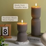Taupe Ribbed Flameless Pillar Candles with Remote Set of 2