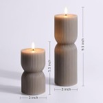Taupe Ribbed Flameless Pillar Candles with Remote Set of 2