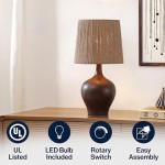 Farmhouse Gourd Table Lamp 23", Dark Brown Wood Finish