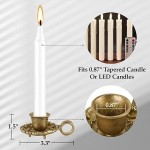 HOME Vintage Gold Taper Candle Holders Set of 2, Handle & Drip Tray