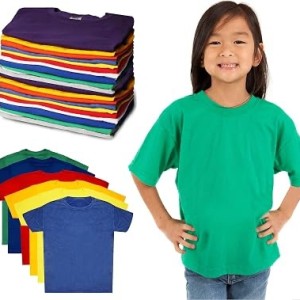 72 Pack Kids Cotton Tshirts Bulk, Wholesale Unisex Children Tees, for Boys and Girls Mixed Sizes and Colors