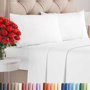 Queen Size 4 Piece Sheet Set - Comfy Breathable & Cooling Sheets - White