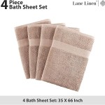LANE LINEN Bath Sheets 4 Pack Oversized Soft Absorbent - Sea Port